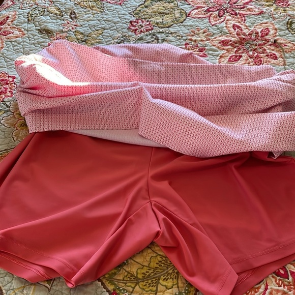 S.C.&CO. Skort Sz XL Coral & white geometric print Lined pockets Stretch Spandex - Picture 10 of 10